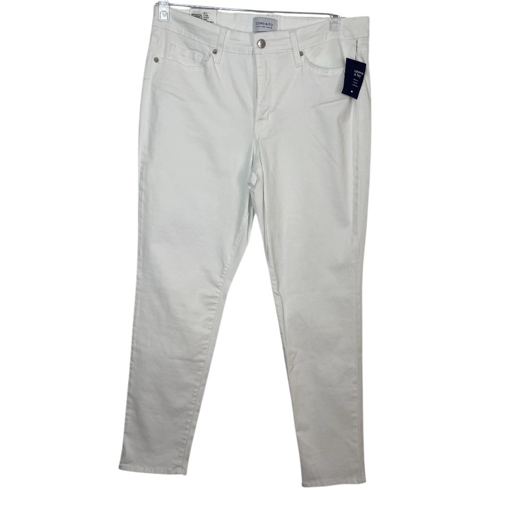 NWT Crown & Ivy Classic White Mid Rise Denim Pants Casual Summer Size 12